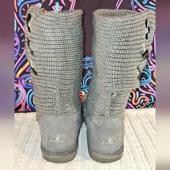 Bear Paw Women's Grey Knitted Tall Boots - Picture 2 of 5